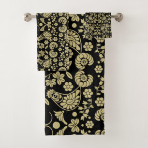 Slovak Country Folk Art Bath Towel Set