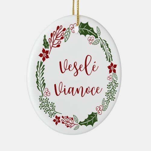 Slovak Merry Christmas Wreath Vesel Vianoce Ceramic Ornament