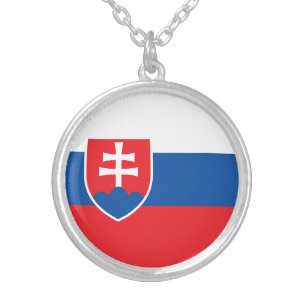Slovakia Flag Silver Plated Necklace