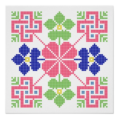 slovakia folk motif symbol traditional ethnic geom poster