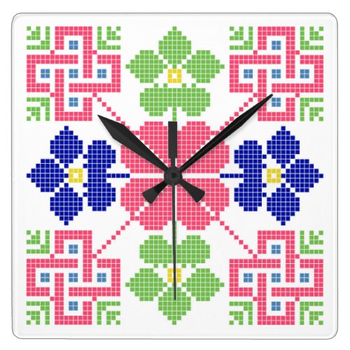 slovakia folk motif symbol traditional ethnic geom square wall clock