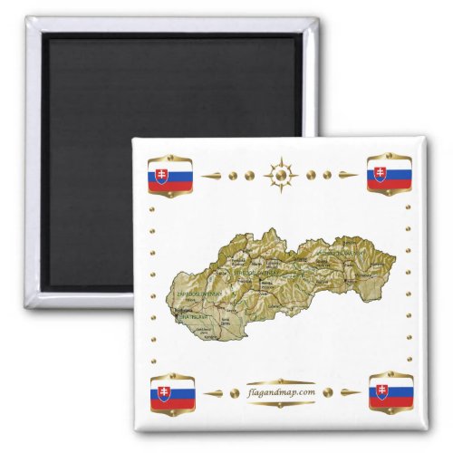 Slovakia Map  Flags Magnet