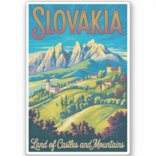 Slovakia Skyline Illustration Travel Art Vintage Sticker