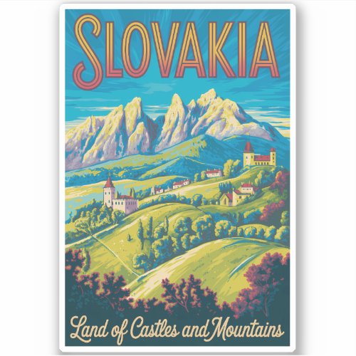 Slovakia Skyline Illustration Travel Art Vintage Sticker