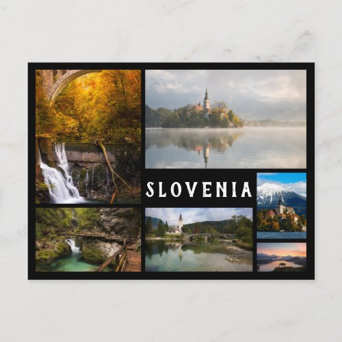 Slovenia and Bled landscapes black frame collage Postcard