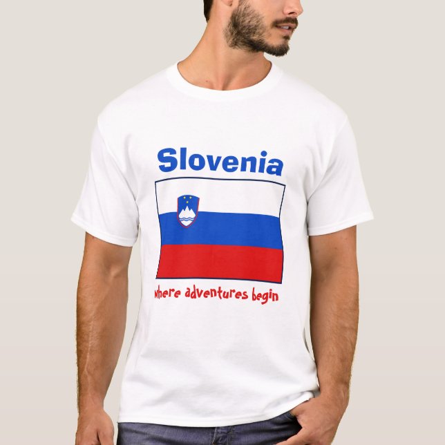 Slovenia Flag + Map + Text T-Shirt (Front)
