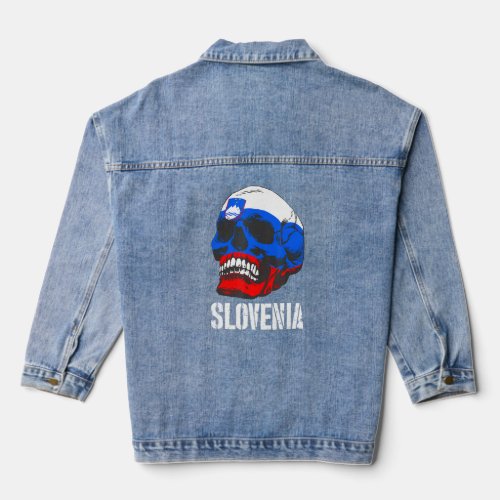 Slovenia Flag Skull Slovenian Pride Patriotic  Denim Jacket