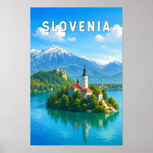 Slovenia Illustration Travel Art Vintage Poster