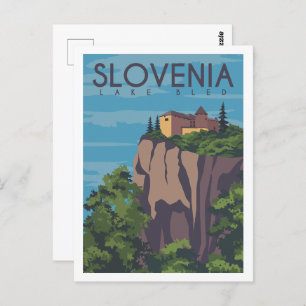 Slovenia Lake Bled Travel Place Illustration Postcard