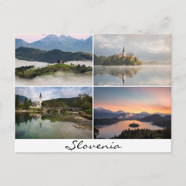 Slovenia landscapes with churches collage souvenir postcard (Front)