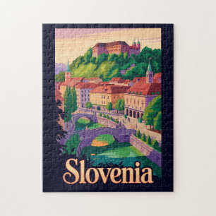 Slovenia Ljubljana Bridge Illustration Travel Art Jigsaw Puzzle