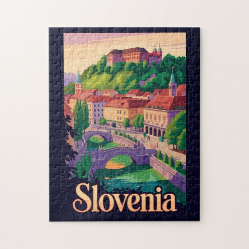 Slovenia Ljubljana Bridge Illustration Travel Art Jigsaw Puzzle
