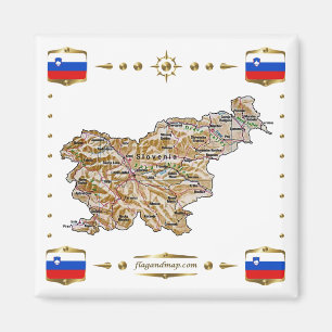 Slovenia Map + Flags Magnet