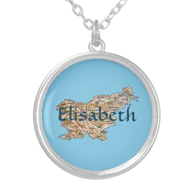 Slovenia Map + Name Necklace (Front)