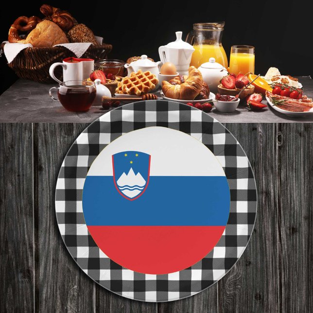 Slovenia Plate, buffalo plaid & Slovenian Flag Paper Plates (Creator Uploaded)