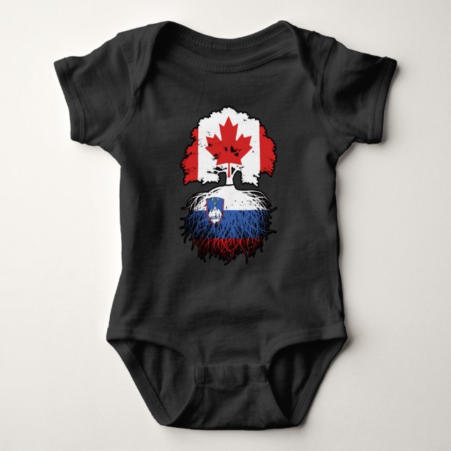 Slovenia Slovenian Canadian Canada Tree Roots Flag Baby Bodysuit (Front)