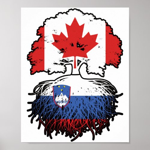 Slovenia Slovenian Canadian Canada Tree Roots Flag Poster