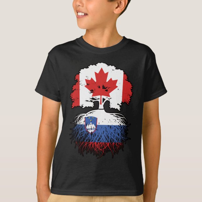 Slovenia Slovenian Canadian Canada Tree Roots Flag T-Shirt (Front)