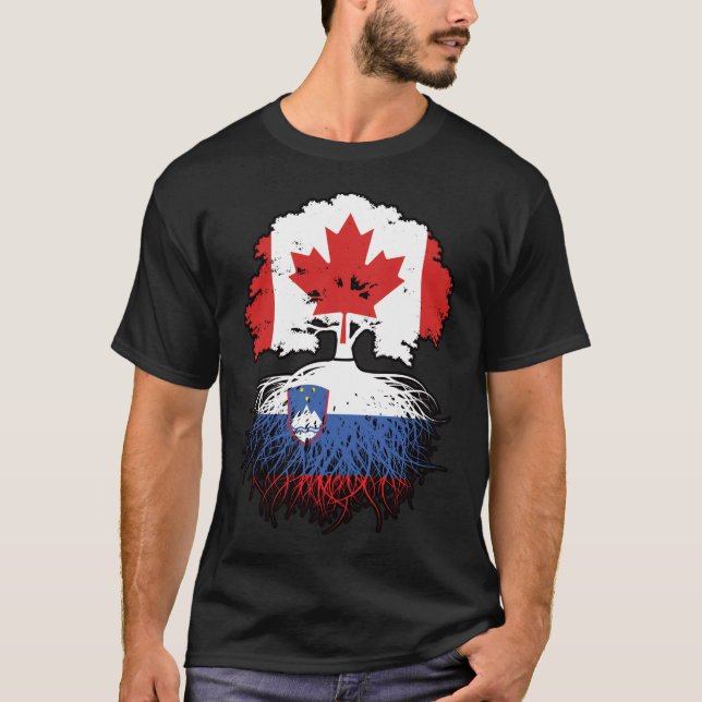 Slovenia Slovenian Canadian Canada Tree Roots Flag T-Shirt (Front)