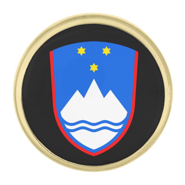 Slovenia & Slovenian Coat of Arms, Flag / business Gold Finish Lapel Pin (Front)