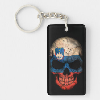 Slovenian Flag Skull on Black Keychain