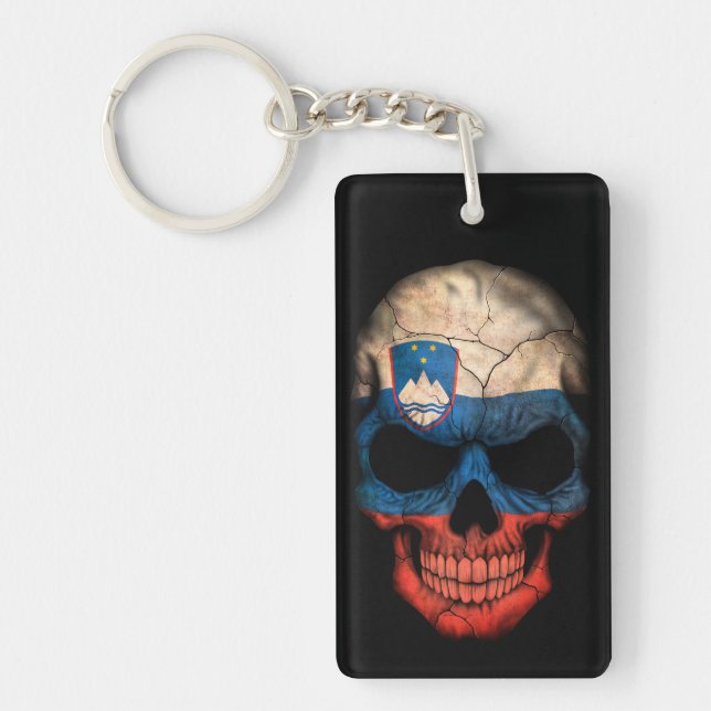 Slovenian Flag Skull on Black Keychain (Front)