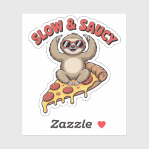 Slow and Saucy Yoga Sloth Pizza Funny Sticker