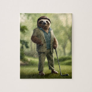"Slow and Steady: A Sloth Dressed for Golf Jigsaw Puzzle
