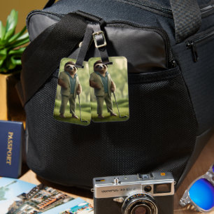 "Slow and Steady: A Sloth Dressed for Golf Luggage Tag