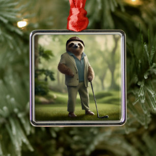 "Slow and Steady: A Sloth Dressed for Golf  Metal Ornament