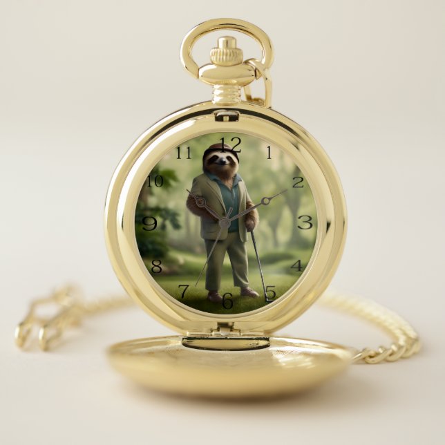 "Slow and Steady: A Sloth Is Dressed for Golf  Pocket Watch (Inside)