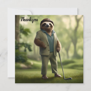 "Slow and Steady: A Sloth Is Dressed for Golf Thank You Card