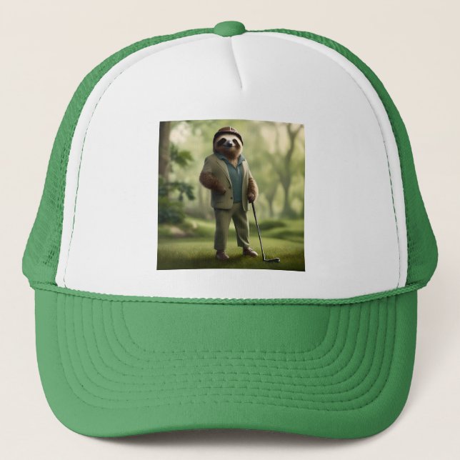 "Slow and Steady: A Sloth Is Dressed for Golf  Trucker Hat (Front)