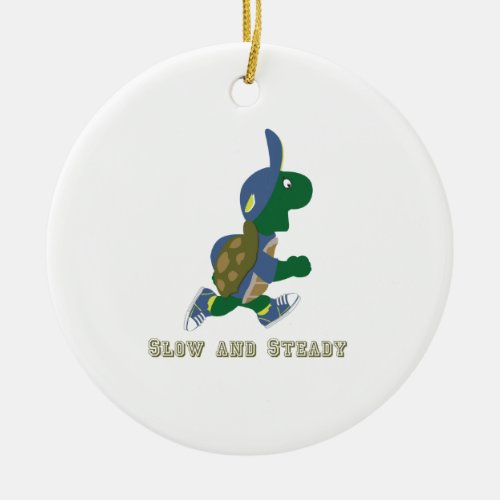 Slow and Steady Running Turtle Ceramic Ornament