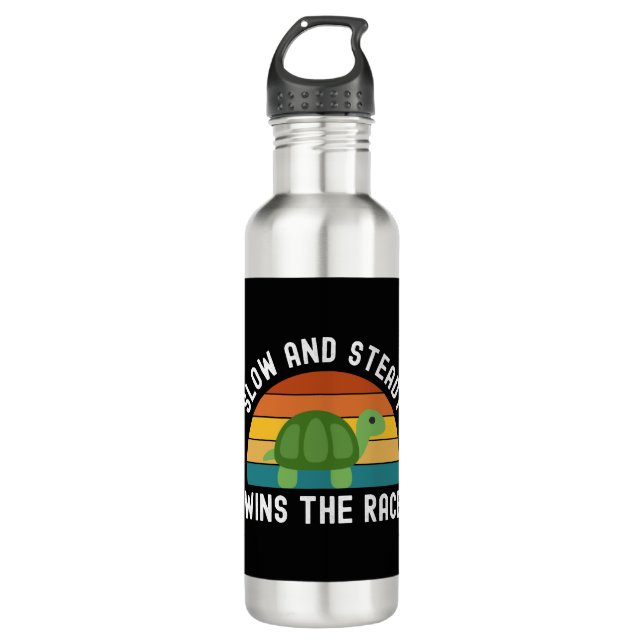 Slow And Steady Turtles Saying Stainless Steel Water Bottle (Front)