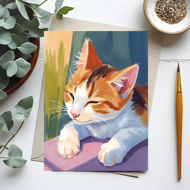 Slow Blinks | Cat Kitten Watercolor Pet Painting Postcard (Creator Uploaded)