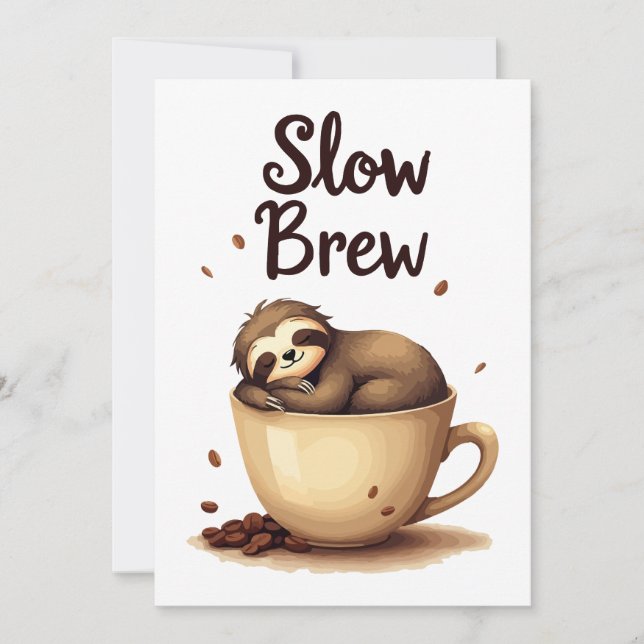 Slow Brew Coffee Sloth Invitation (Front)