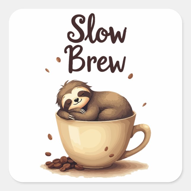 Slow Brew Coffee Sloth Square Sticker (Front)