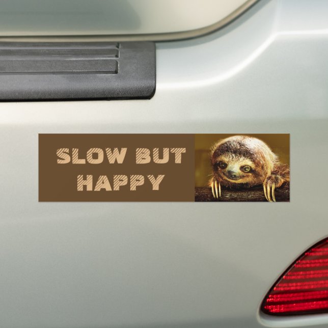 Slow but Happy Sloth Bumper Sticker (On Car)