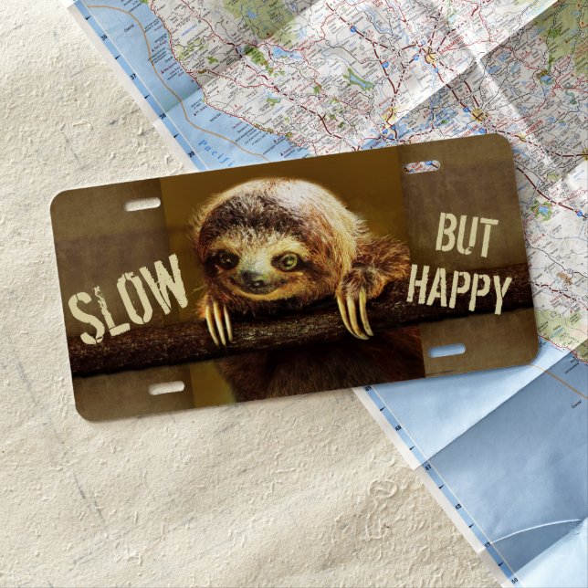 Slow but Happy Sloth License Plate (In Situ)