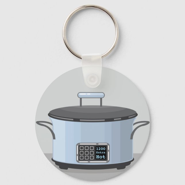 Slow cooking crock pot vector keychain (Front)
