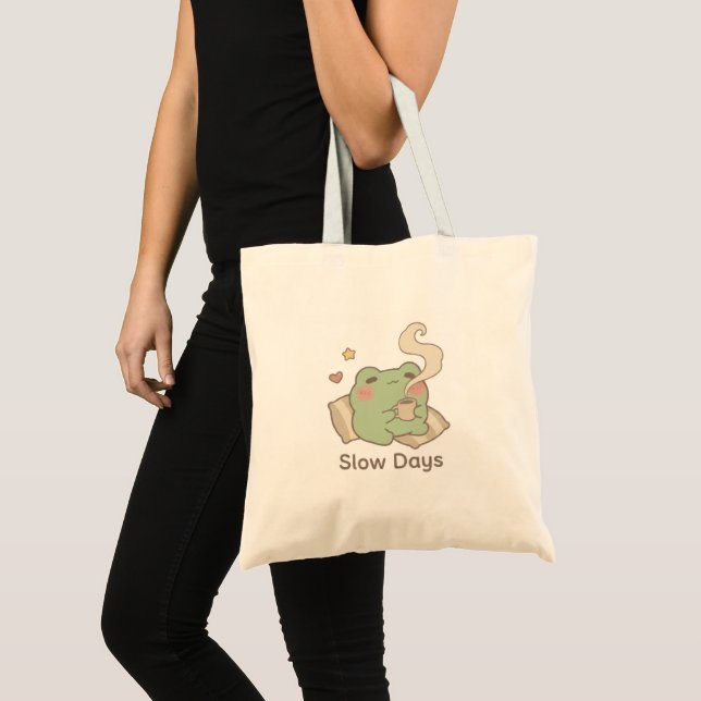 Slow Days Frog Tote Bag | Cute Cozy Aesthetic Bag (Front (Product))