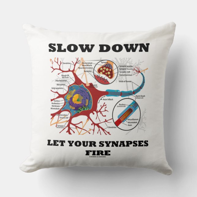 Slow Down Let Your Synapses Fire Neuron / Synapse Throw Pillow (Front)