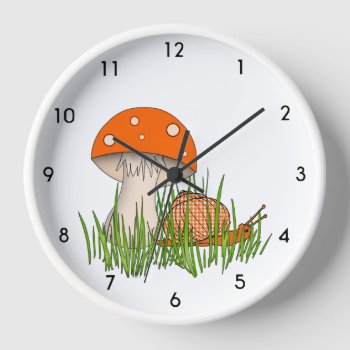 Slow Down With A Gingham Snail And Orange Mushroom Clock by colorwash at Zazzle