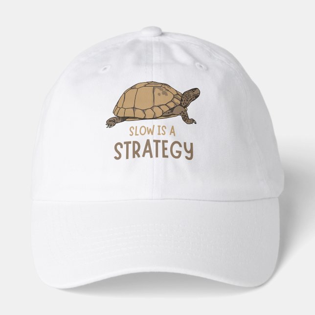 Slow Is a Strategy – Minimal Turtle Quote Design Hat (Front)