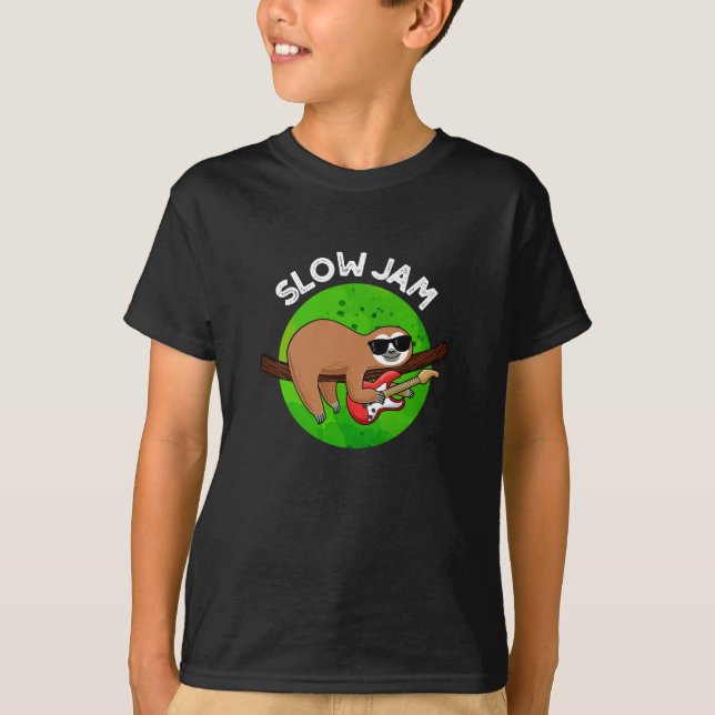 Slow Jam Funny Music Animal Pun Dark BG T-Shirt (Front)
