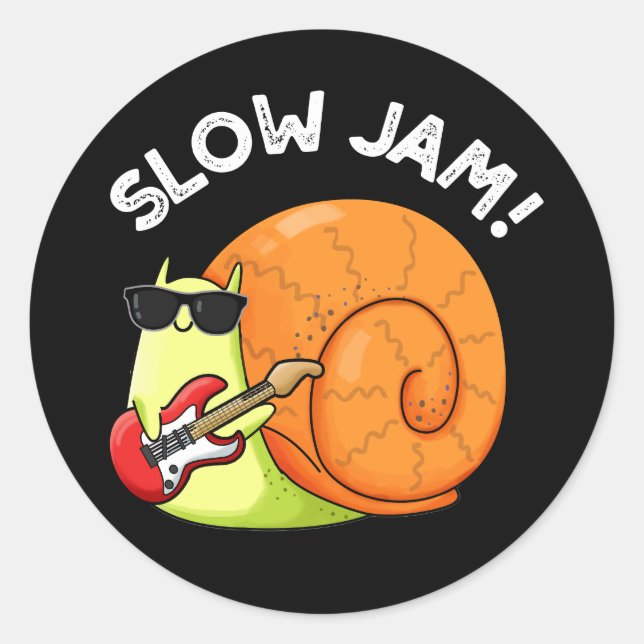 Slow Jam Funny Music Snail Pun Dark BG Classic Round Sticker (Front)
