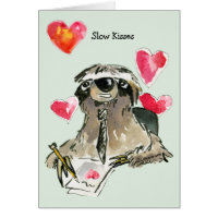 Slow Kisses Love Cartoon Sloth Card