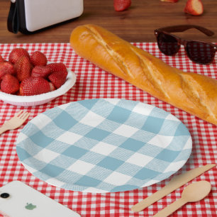 Slow-Living Ice Blue Check Paper Plates