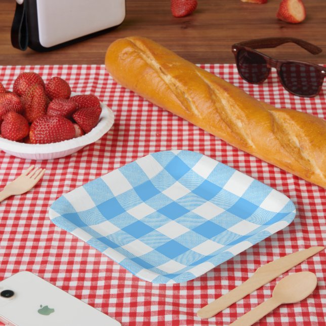 Slow-Living Summer Sky Check Paper Plates (Picnic)